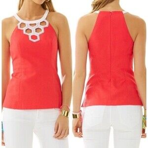 Lilly Pulitzer Annabelle Halter Top island coral red orange Size 4 Small
